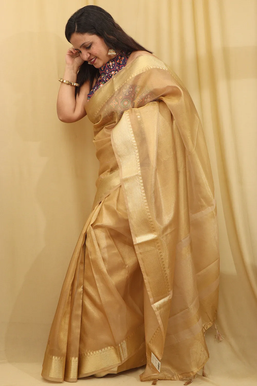Exquisite Golden Banarasi Tissue Saree - Timeless Elegance