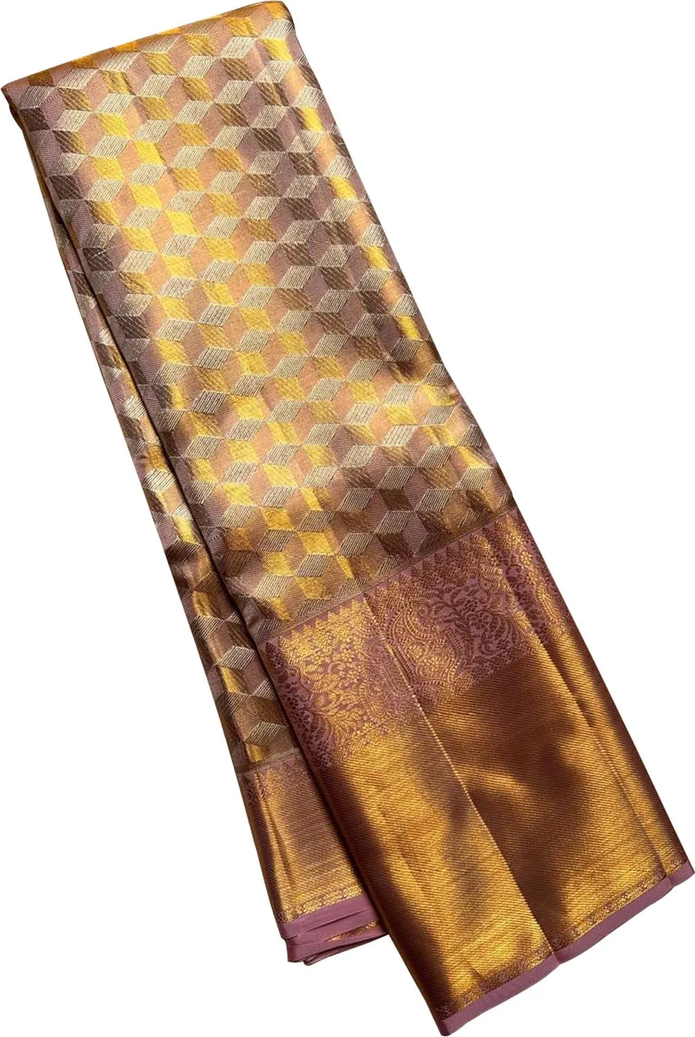 Exquisite Golden Kanjeevaram Silk Saree - Elegant Luxury