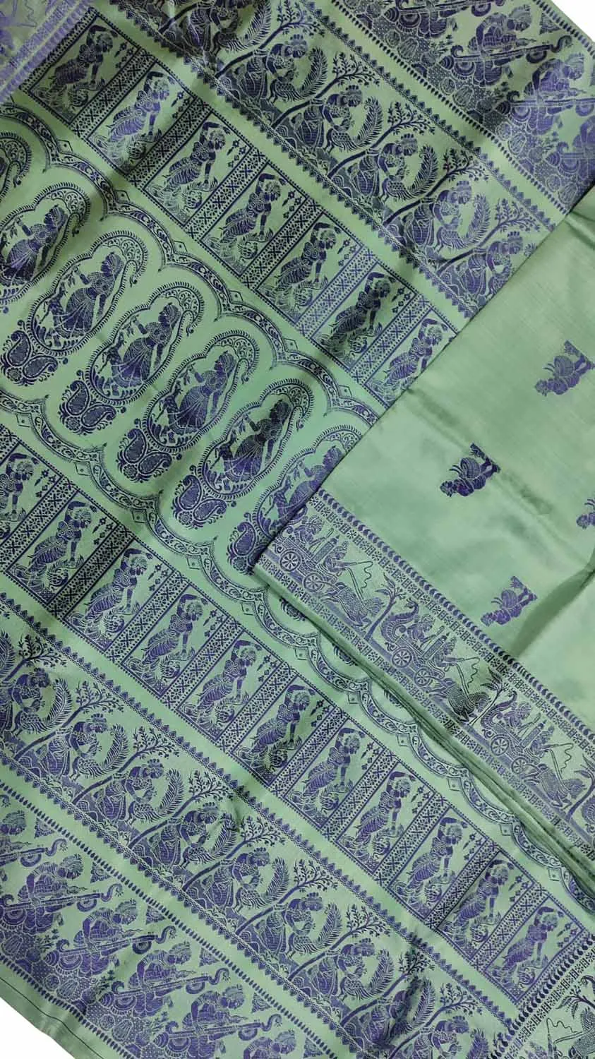 Exquisite Green Baluchari Silk Saree - Handloom Beauty