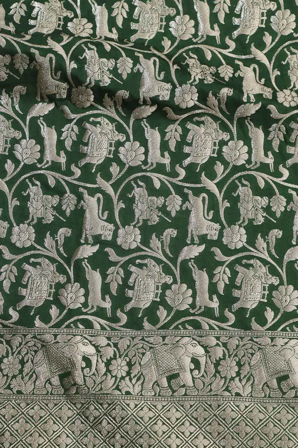 Exquisite Green Banarasi Silk Dupatta with Shikargah Design