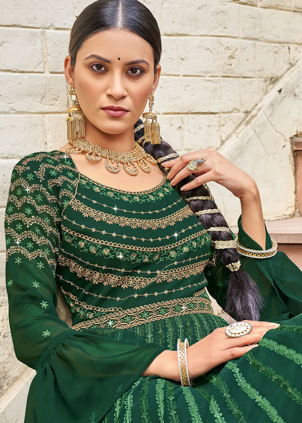 Exquisite Green Georgette Fabric Wedding Wear Anarkali Suit
