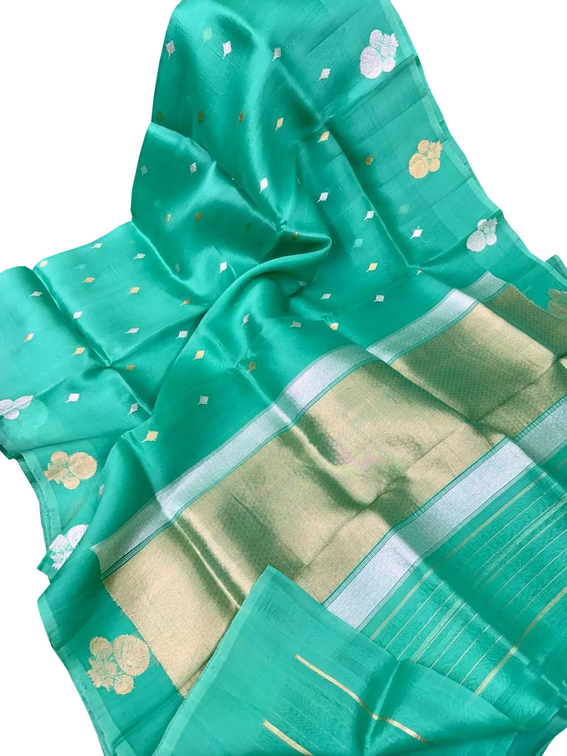 Exquisite Green Handloom Banarasi Pure Kora Silk Saree