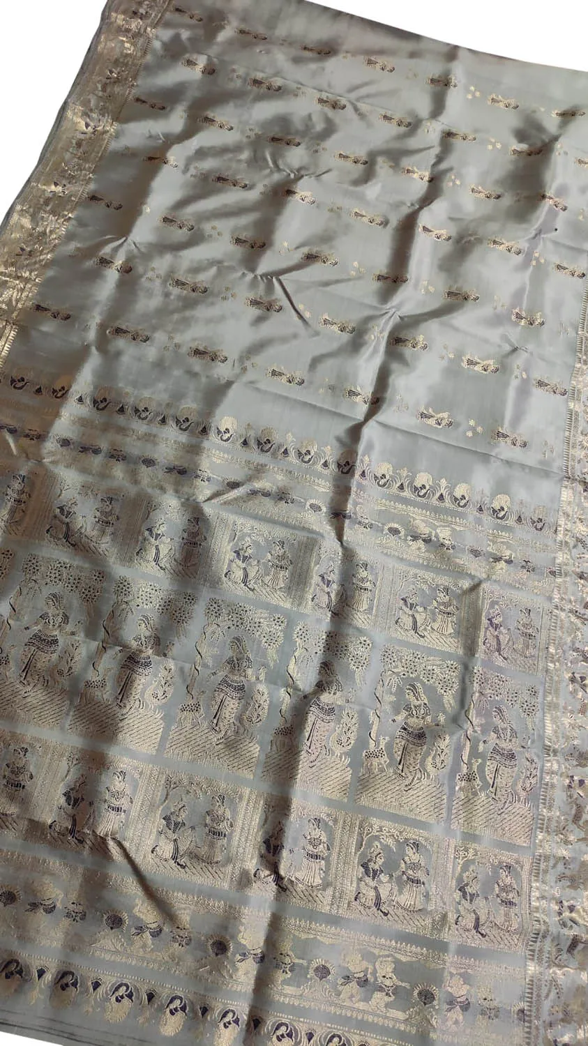 Exquisite Grey Swarnachari Handloom Meenakari Silk Saree