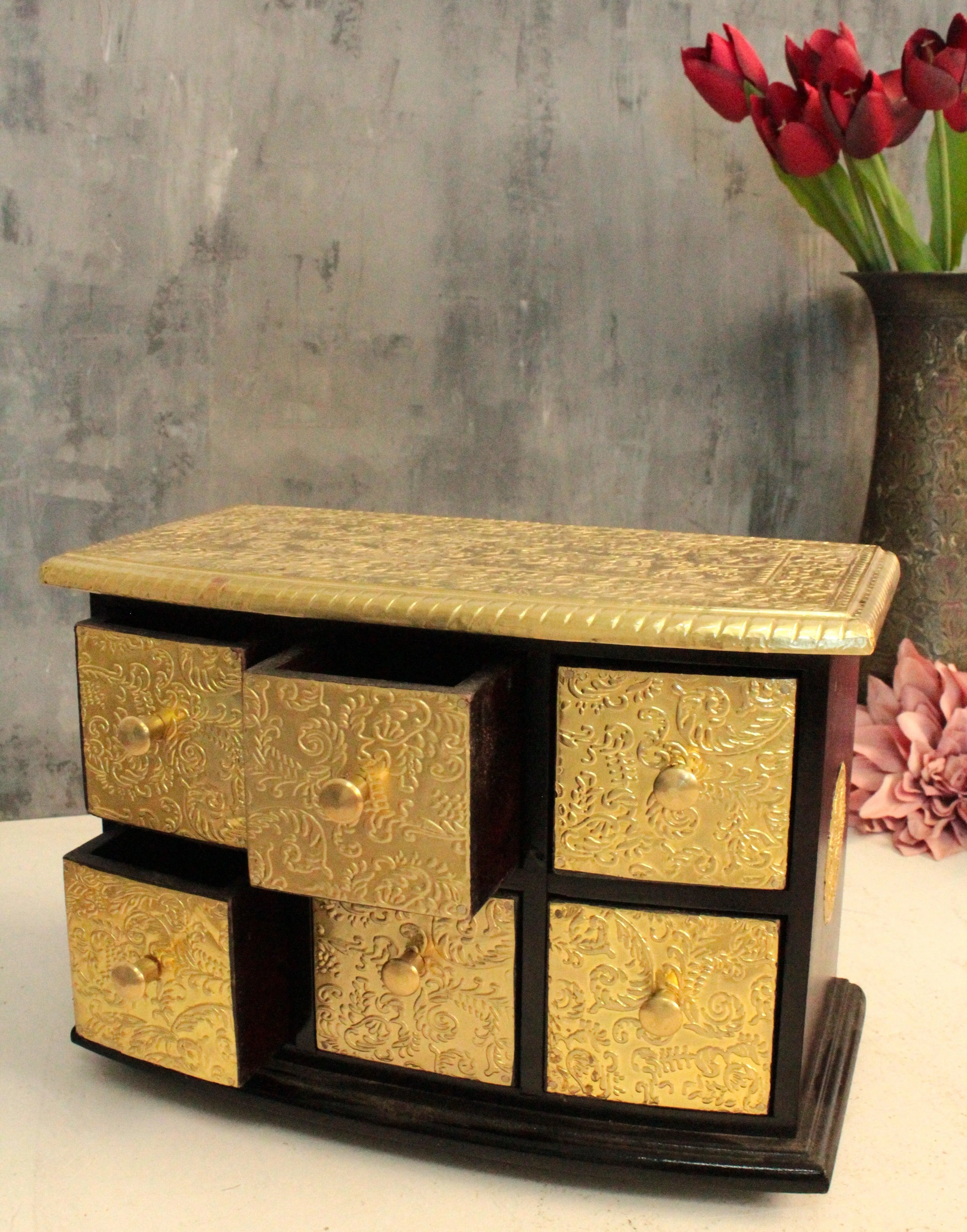 Exquisite Handcrafted 6-Drawer Box with Brass Fittings