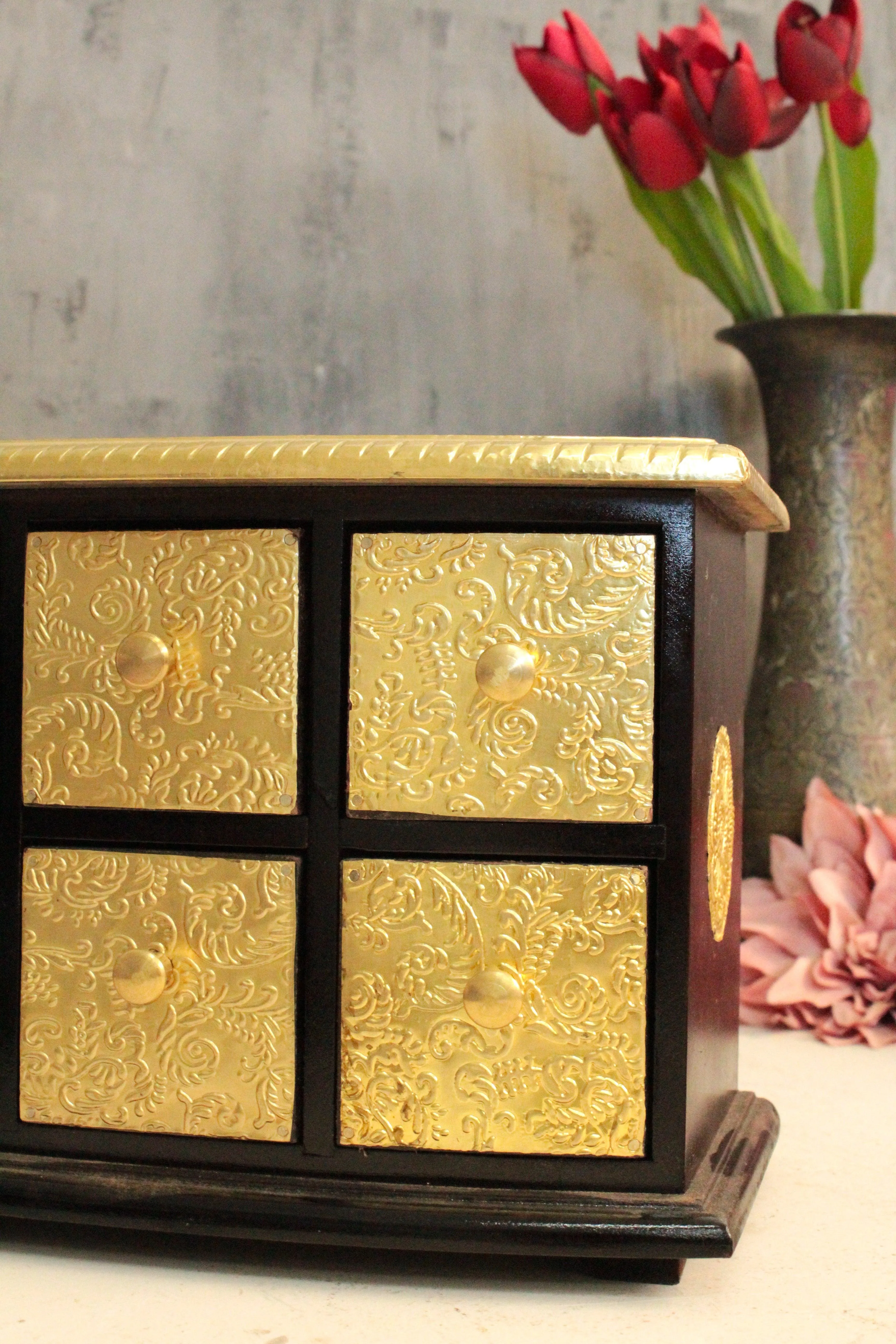 Exquisite Handcrafted 6-Drawer Box with Brass Fittings