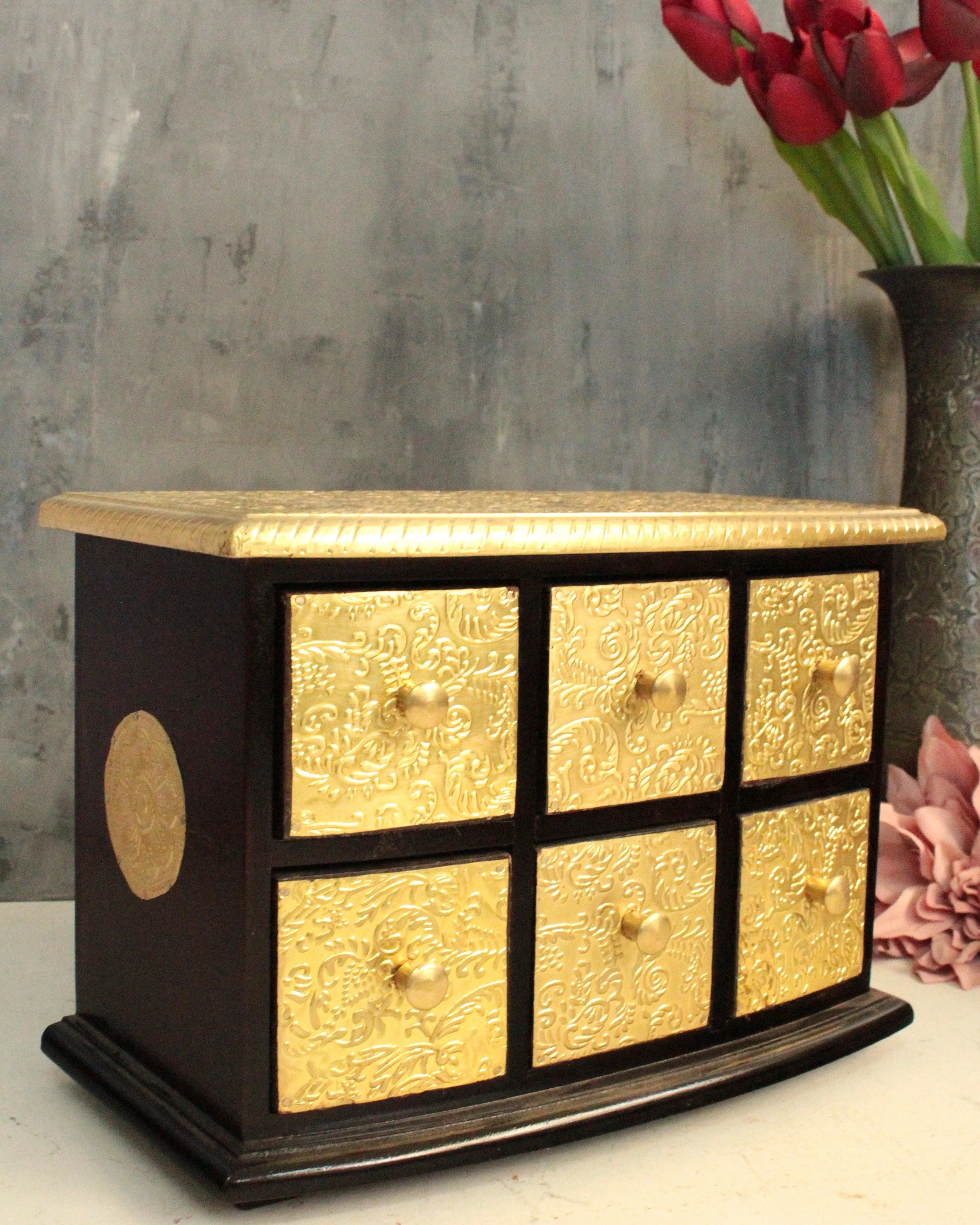 Exquisite Handcrafted 6-Drawer Box with Brass Fittings