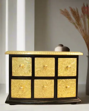 Exquisite Handcrafted 6-Drawer Box with Brass Fittings