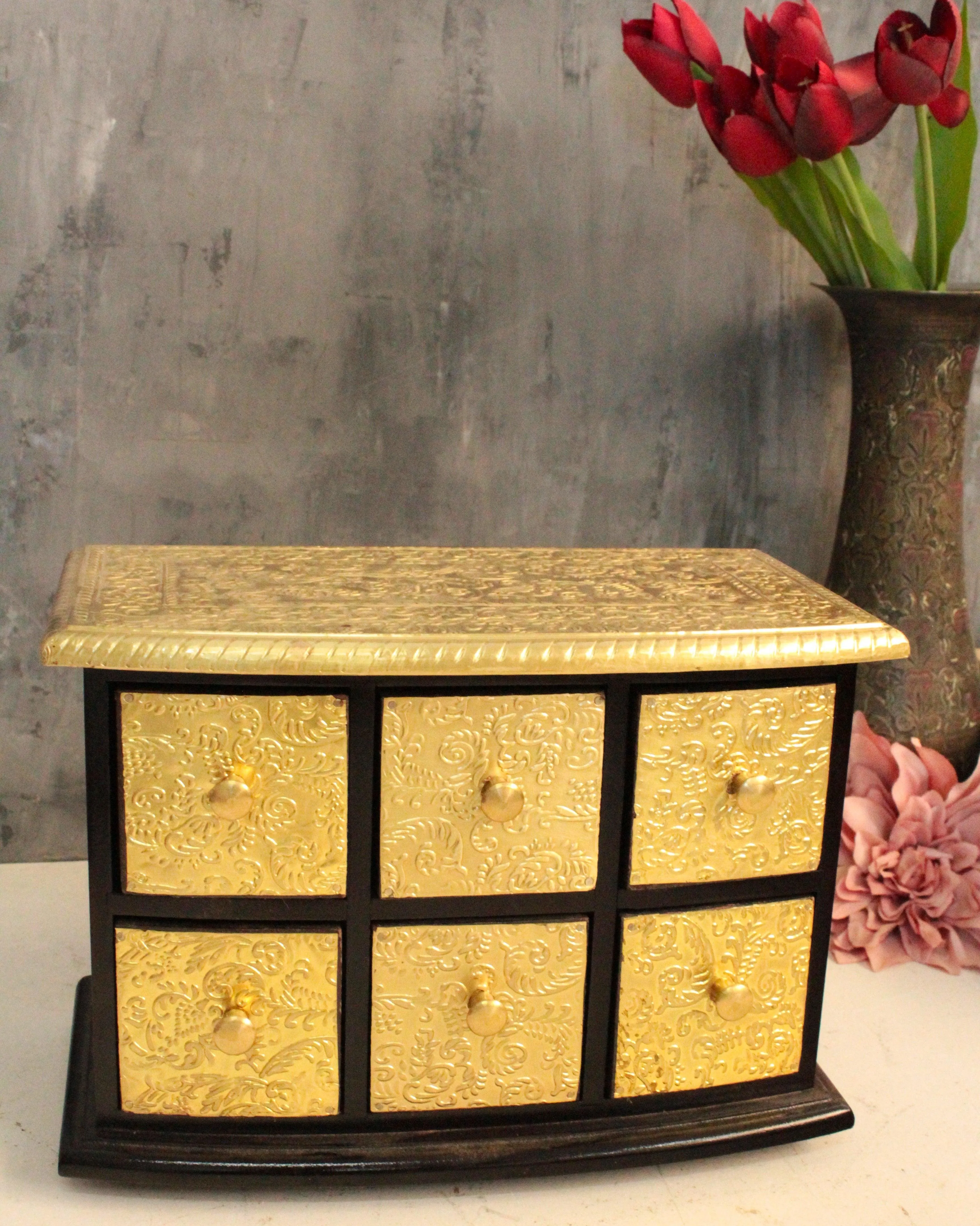Exquisite Handcrafted 6-Drawer Box with Brass Fittings