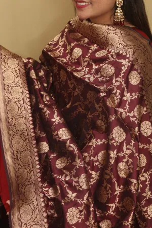 Exquisite Maroon Banarasi Handloom Pure Katan Silk Dupatta