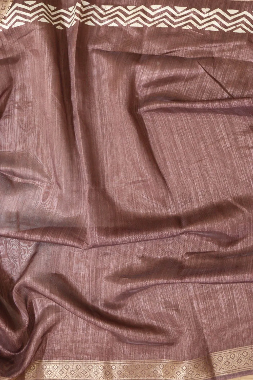 Exquisite Maroon Block Printed Tussar Silk Saree