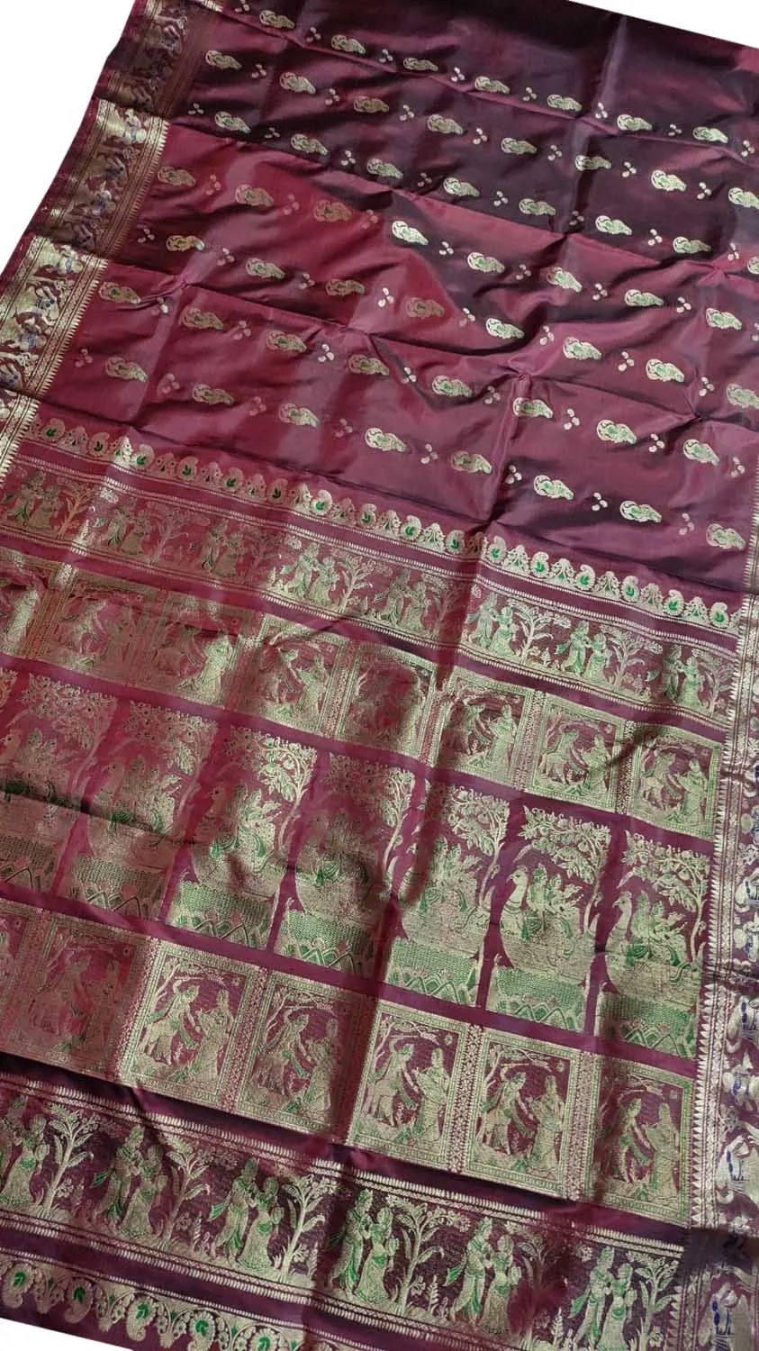 Exquisite Maroon Swarnachari Handloom Meenakari Silk Saree