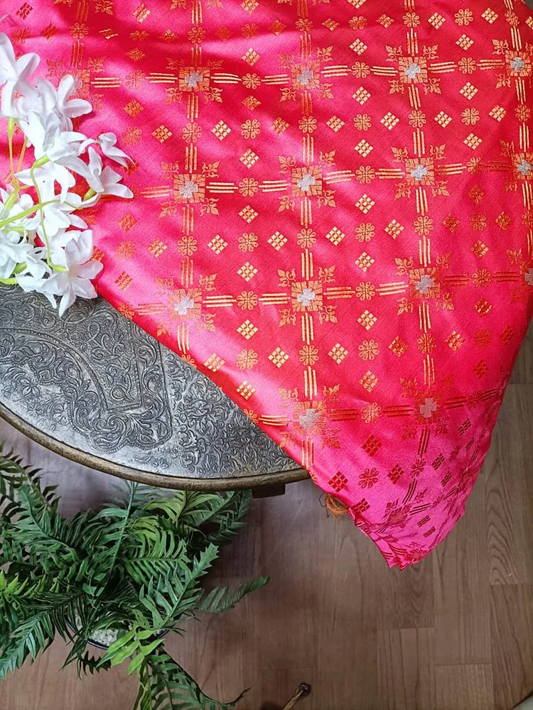Exquisite Pink Banarasi Silk Tanchui Fabric - 5 Meters