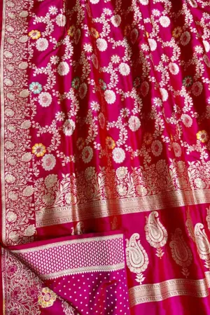 Exquisite Pink Handloom Banarasi Meenakari Silk Saree