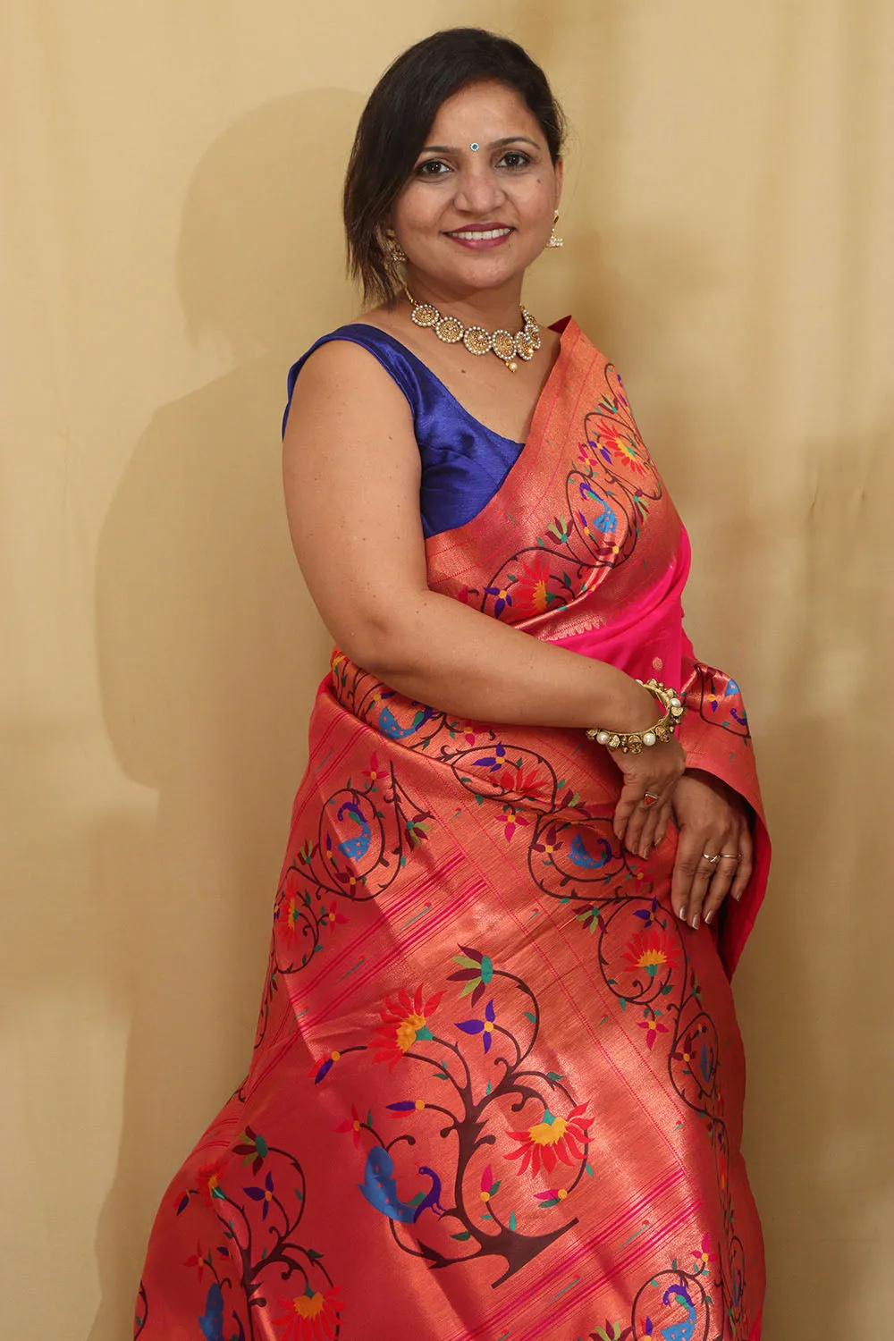 Exquisite Pink Paithani Silk Saree with Peacock & Flower
