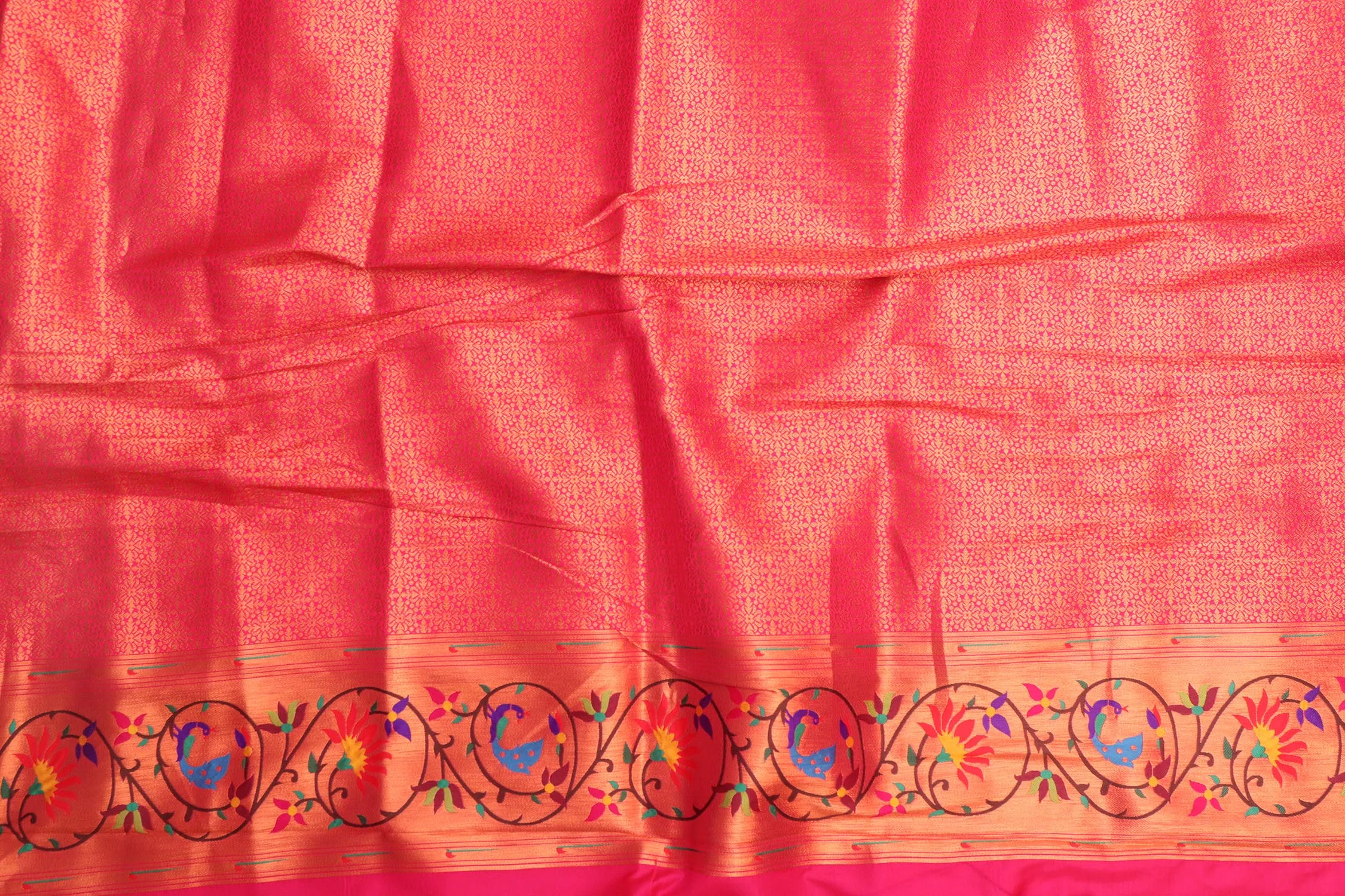 Exquisite Pink Paithani Silk Saree with Peacock & Flower
