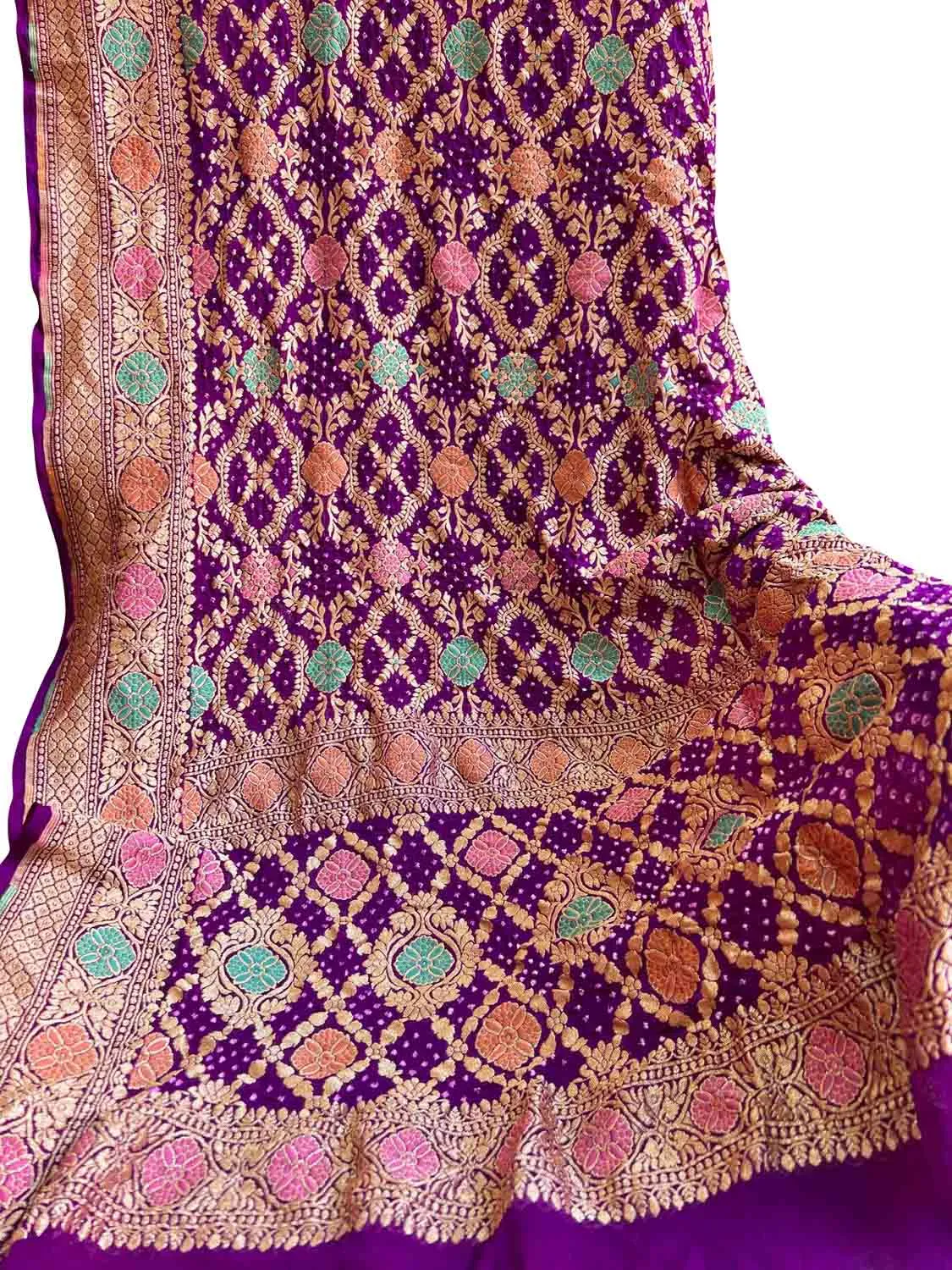 Exquisite Purple Banarasi Bandhani Georgette Meenakari Dupatta