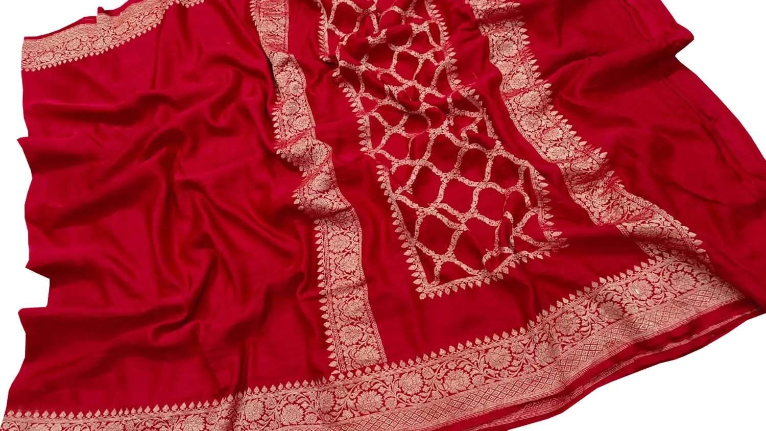 Exquisite Red Banarasi Handloom Mashru Satin Silk Saree