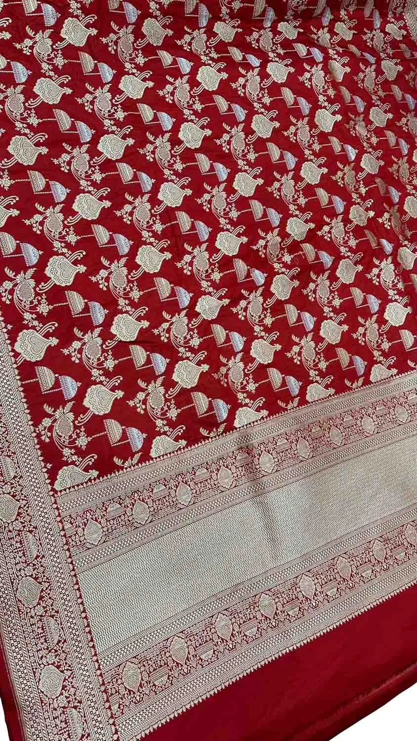 Exquisite Red Banarasi Silk Dupatta - Handloom Beauty
