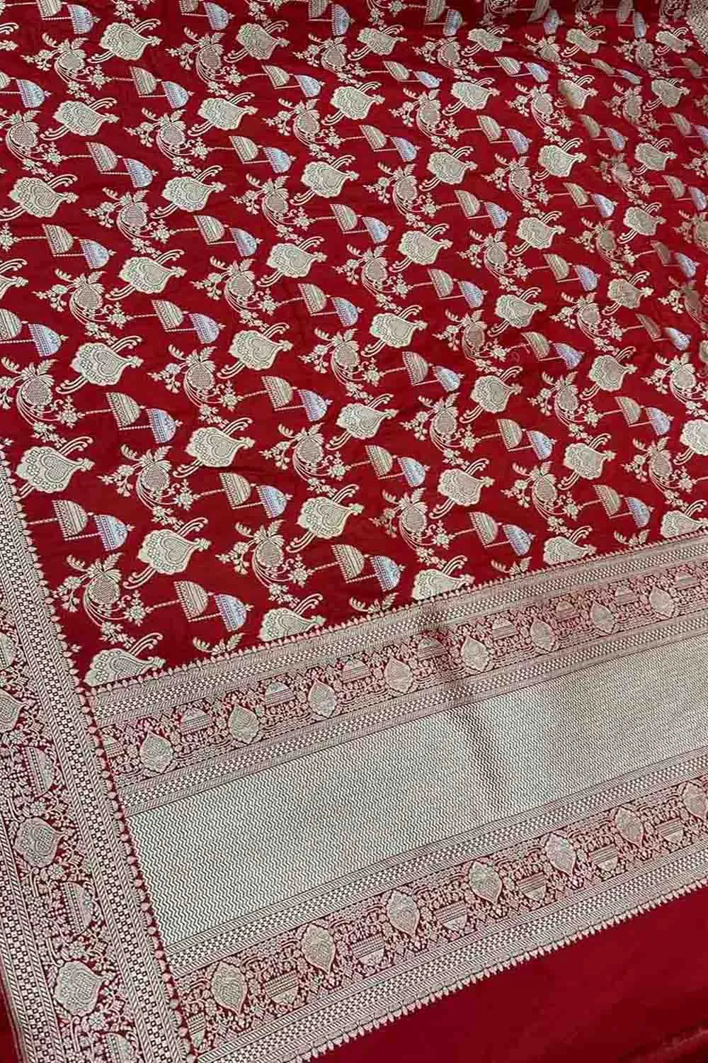 Exquisite Red Banarasi Silk Dupatta - Handloom Beauty