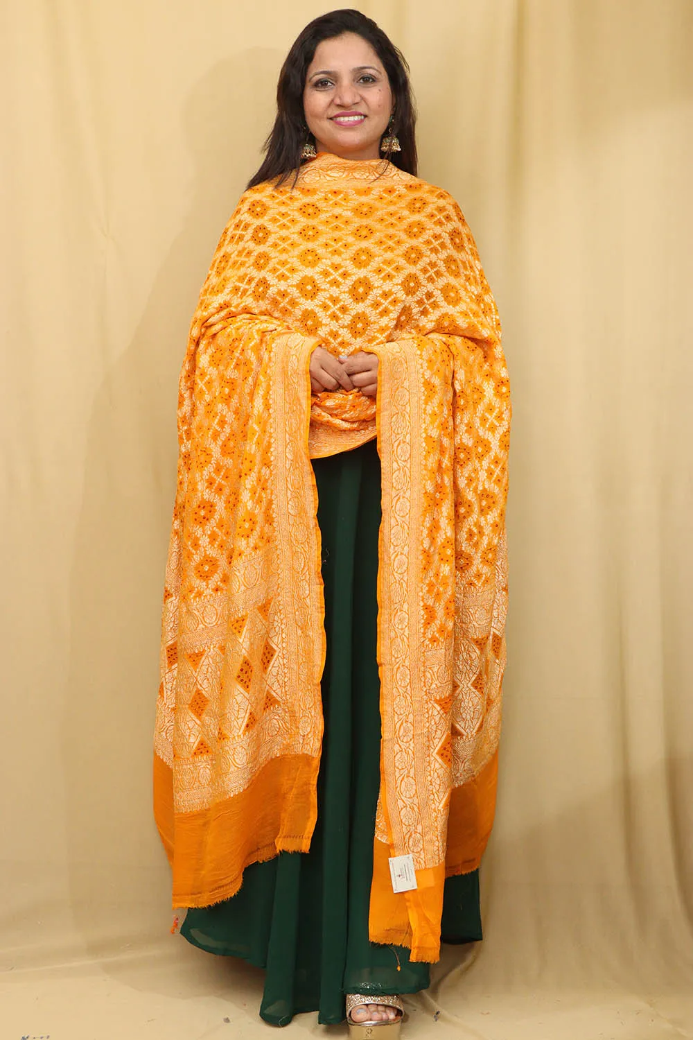 Exquisite Yellow Banarasi Bandhani Pure Georgette Dupatta