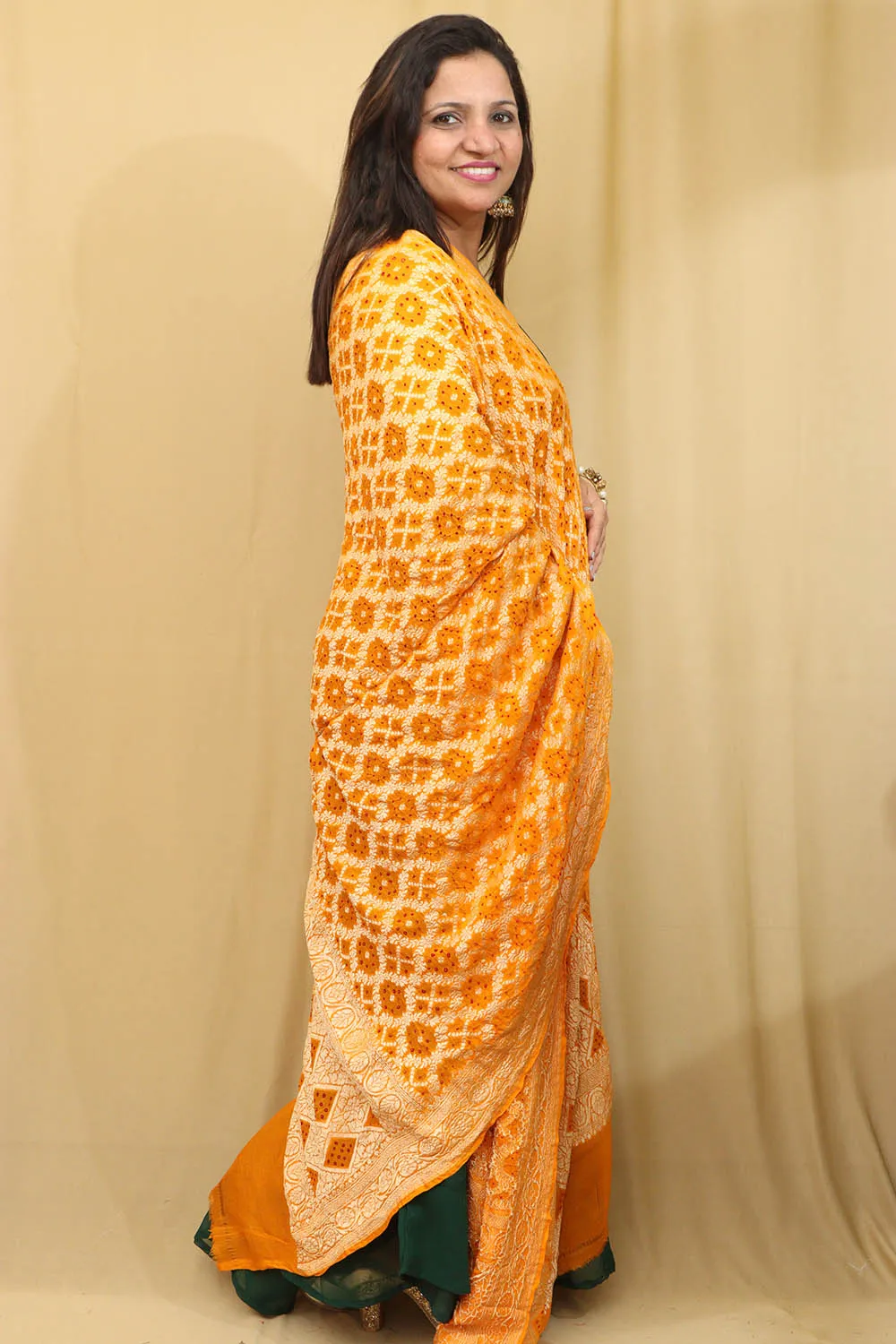 Exquisite Yellow Banarasi Bandhani Pure Georgette Dupatta