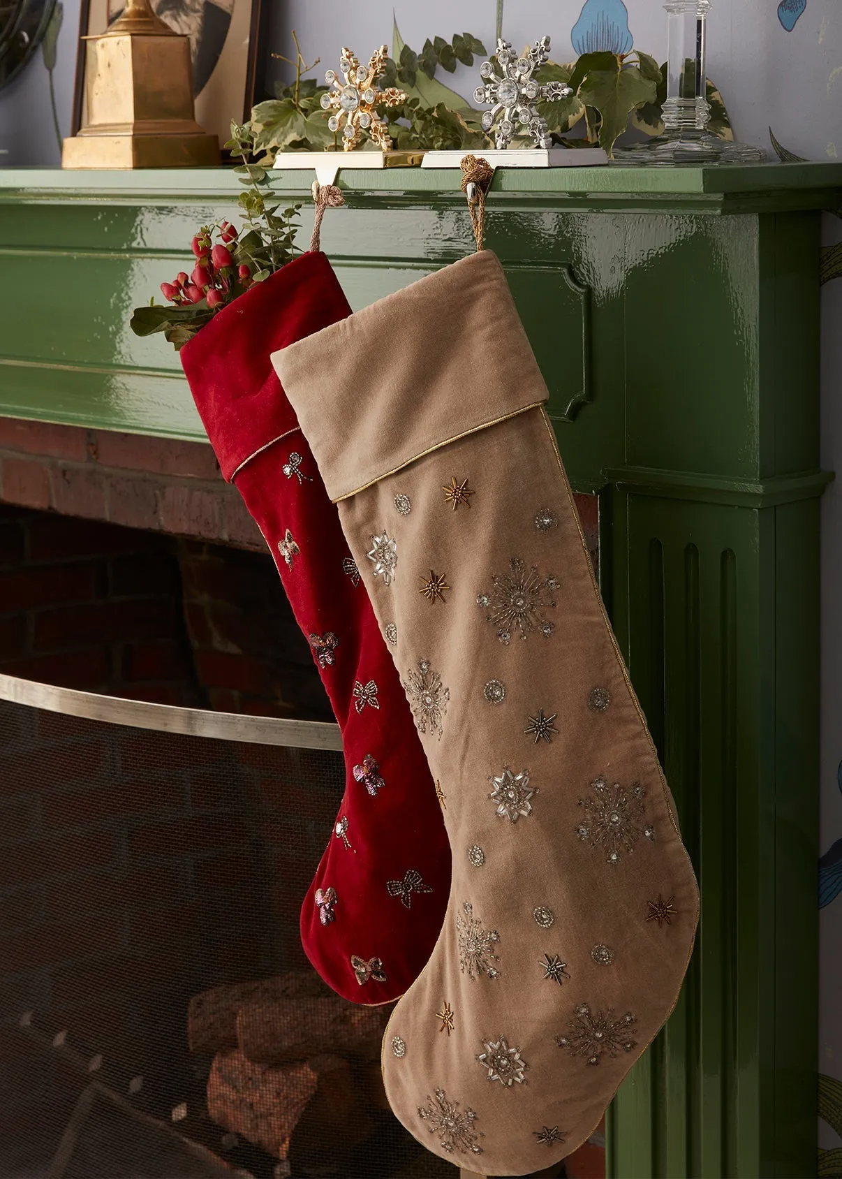 Extra large snowflake stocking, taupe