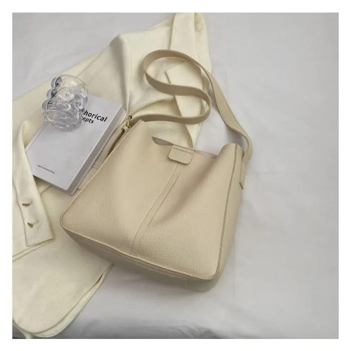 Faux Leather Plain Bucket Bag