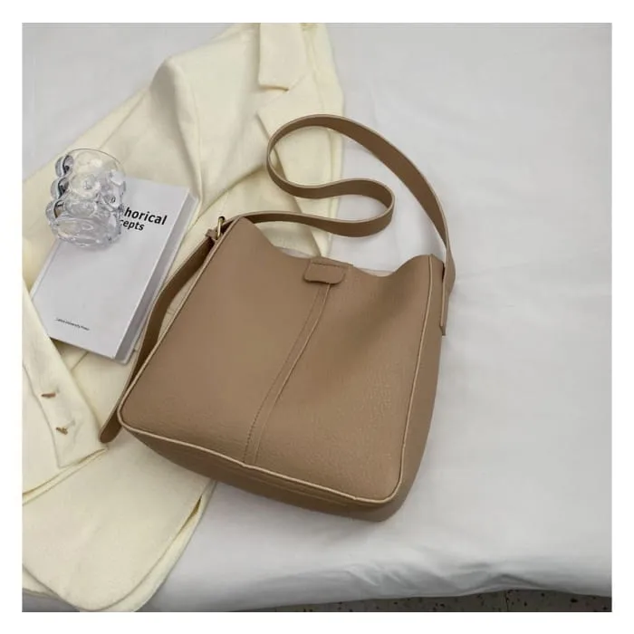 Faux Leather Plain Bucket Bag