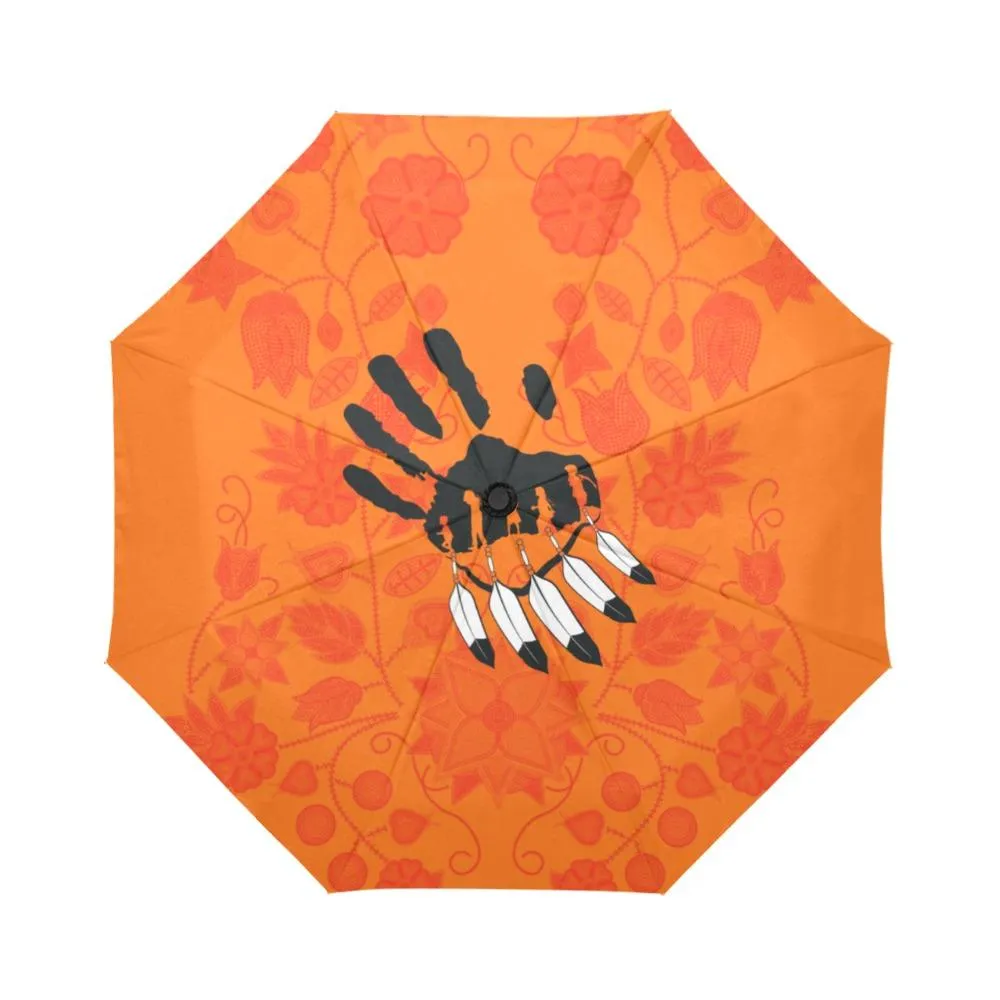 Floral Beadwork Real Orange A feather for each Auto-Foldable Umbrella