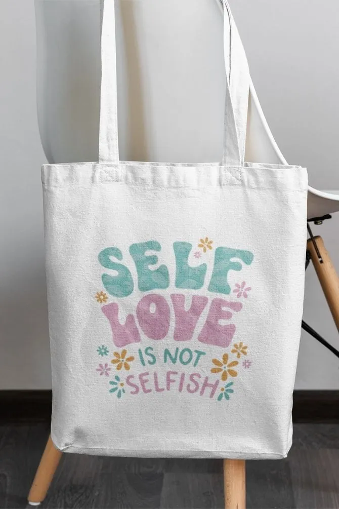 Floral Self Love Zipper Tote Bag