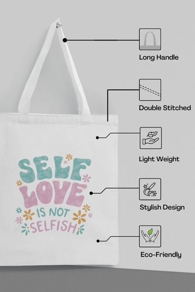 Floral Self Love Zipper Tote Bag