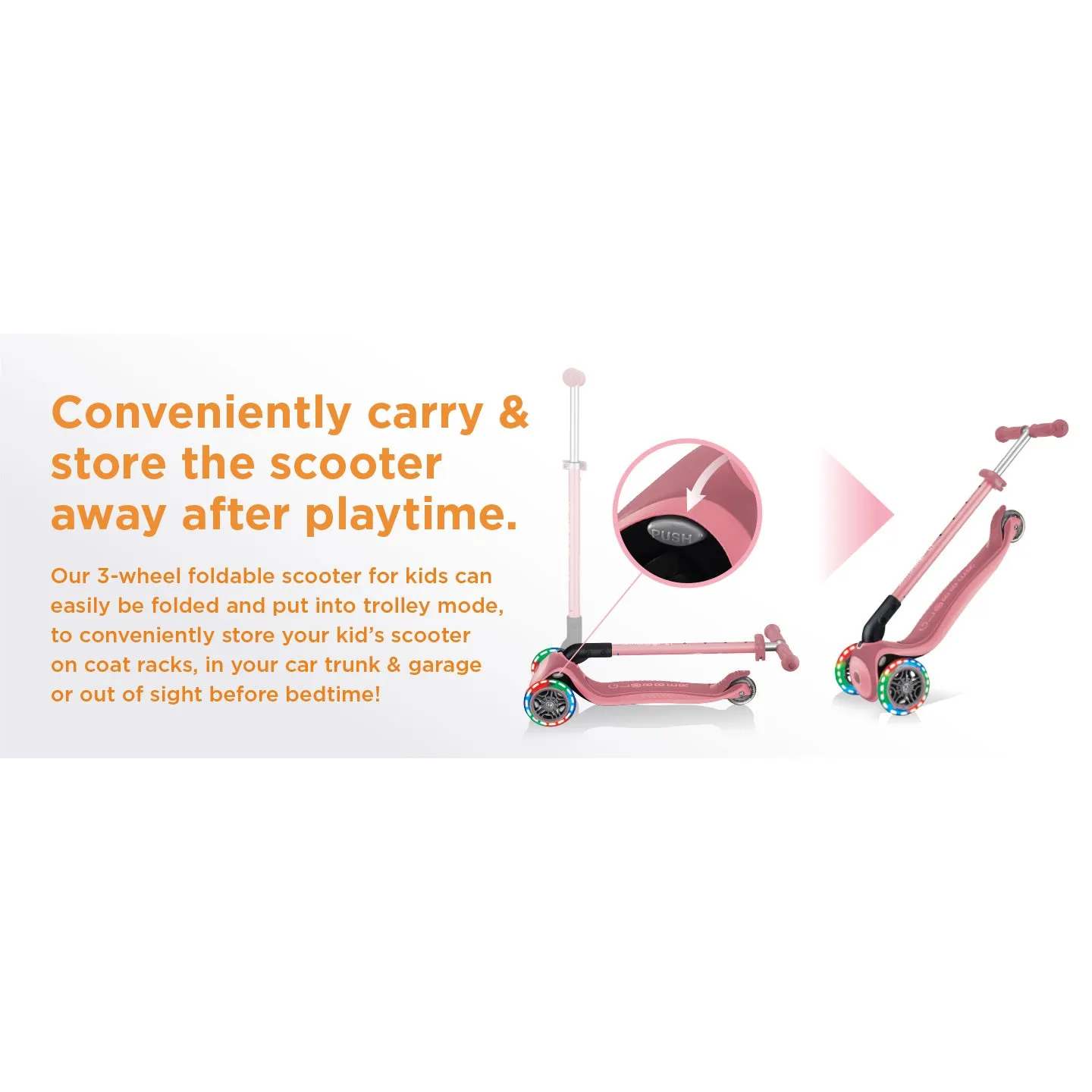 Globber Primo Foldable Plus Lights - Navy Blue (3y - 9y)