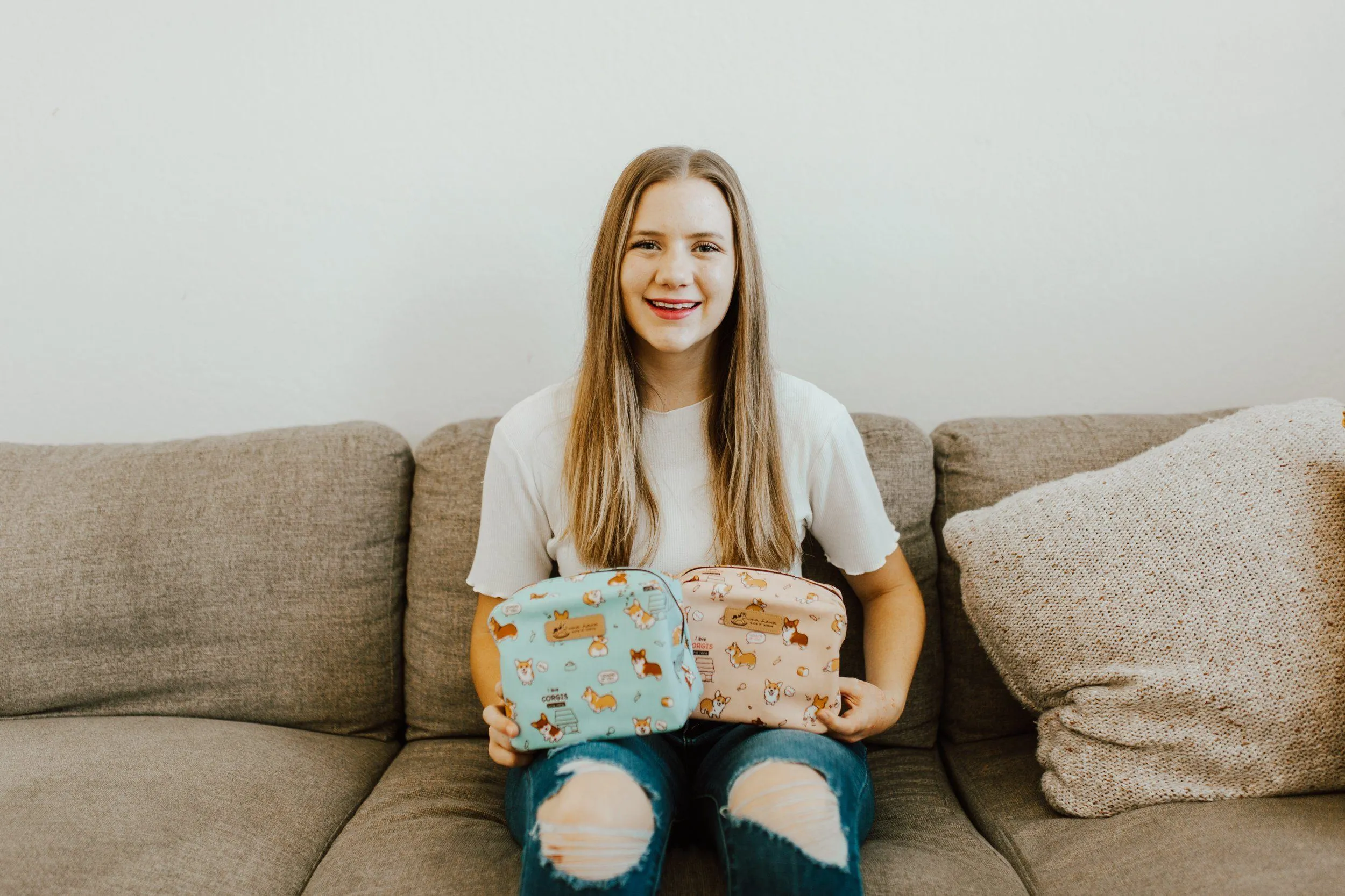 Gray Alpaca Cube Cosmetic Bag