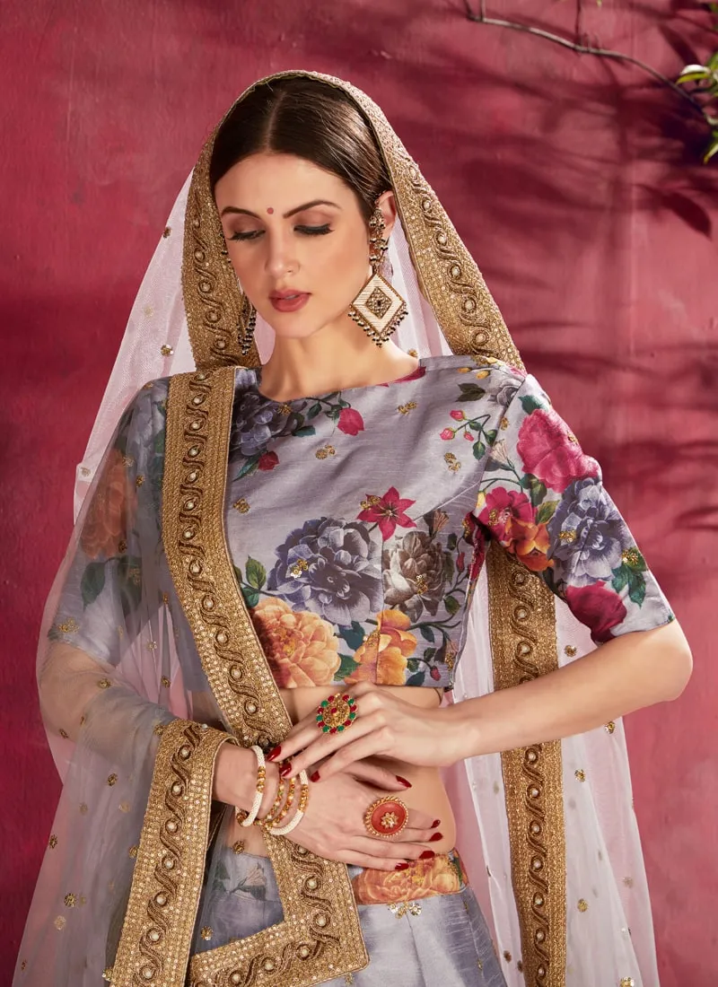 Grey Exquisite Floral Embroidered Designer Lehenga