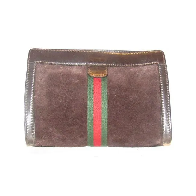 Gucci Vintage Accessory Collection Purses Brown Suede And Leather Clutch