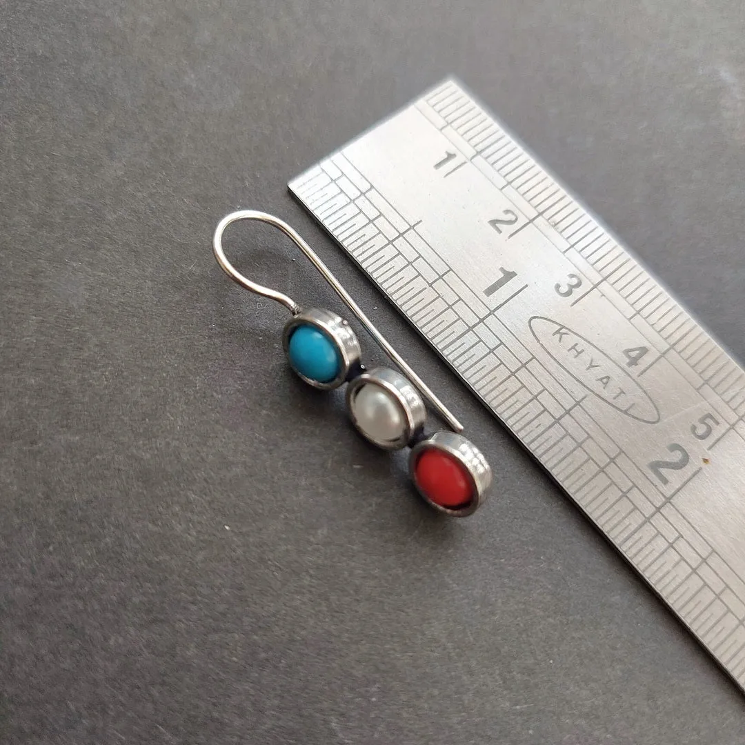 Harmony Hoops: Turquoise, Pearl, and Coral Beaded Earrings