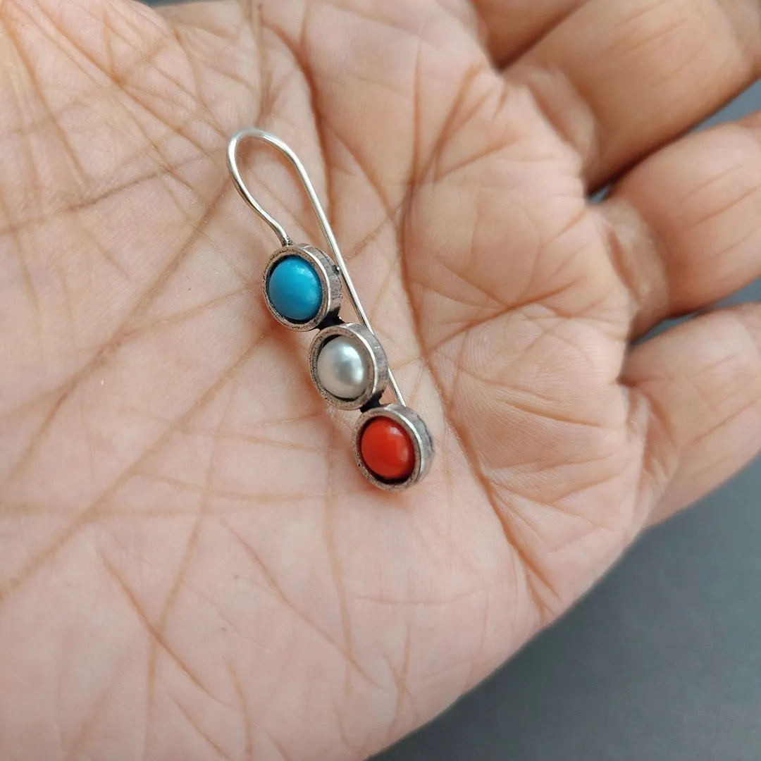Harmony Hoops: Turquoise, Pearl, and Coral Beaded Earrings