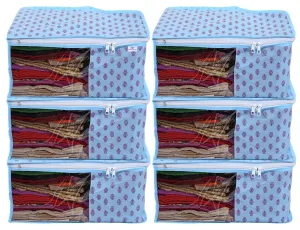 Heart Home Non-Woven Floral Print Foldable Blouse Cover|Clothes Organizer For Home & Traveling With Front Window Extra Large Pack of 6 (Sky Blue)