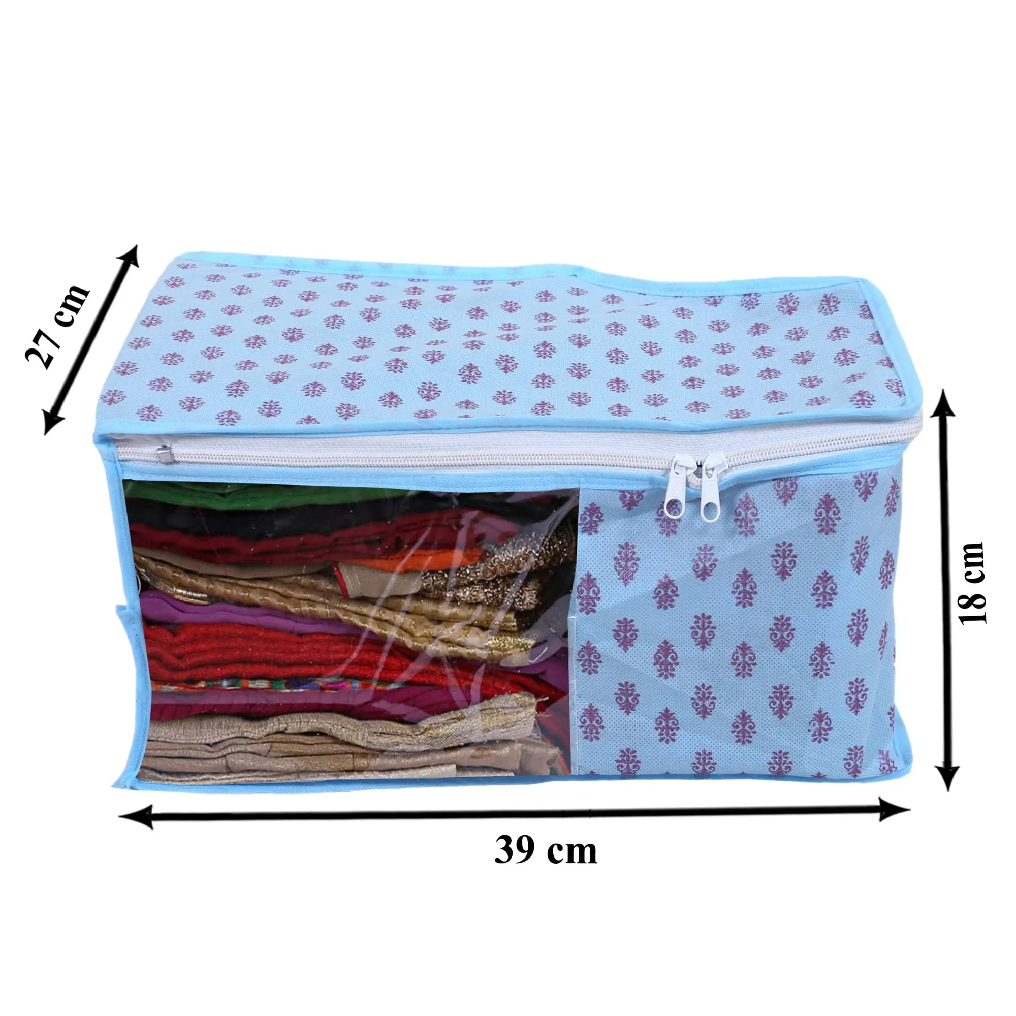 Heart Home Non-Woven Floral Print Foldable Blouse Cover|Clothes Organizer For Home & Traveling With Front Window Extra Large Pack of 6 (Sky Blue)