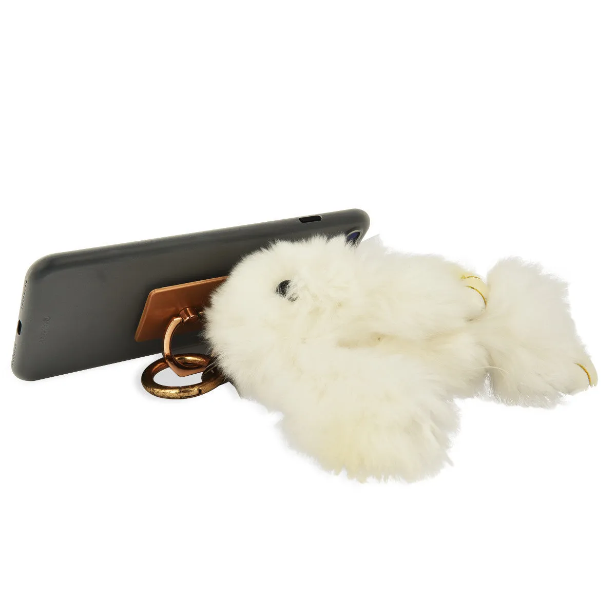 iOrigin Ring Grip/ Kick Stand   Furry Plush Bunny Toy Key Chain for Mobile Phones & Tablets