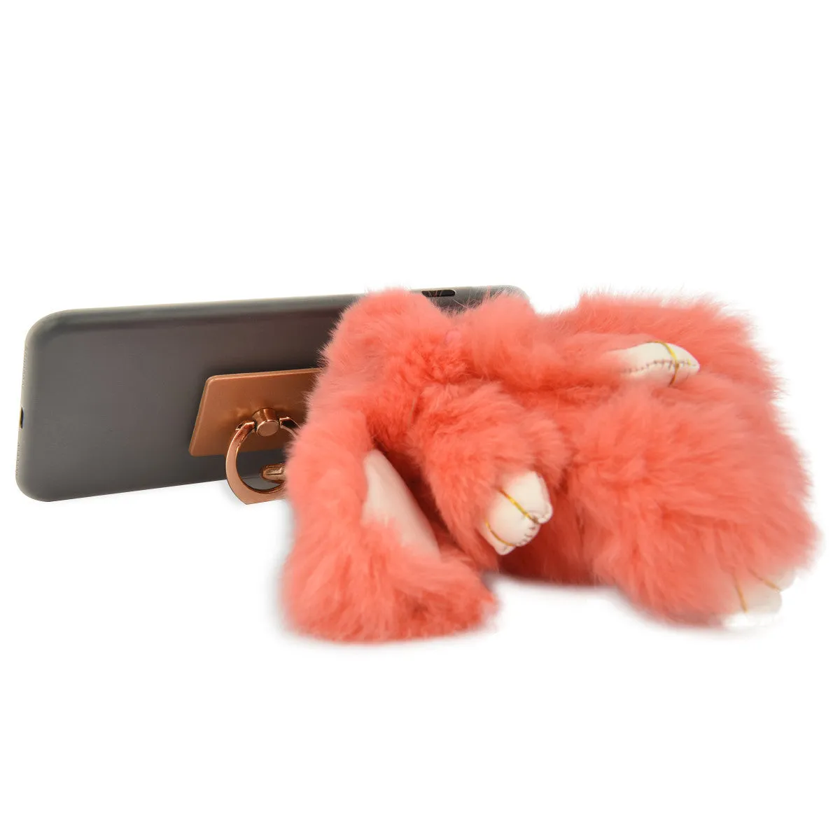 iOrigin Ring Grip/ Kick Stand   Furry Plush Bunny Toy Key Chain for Mobile Phones & Tablets