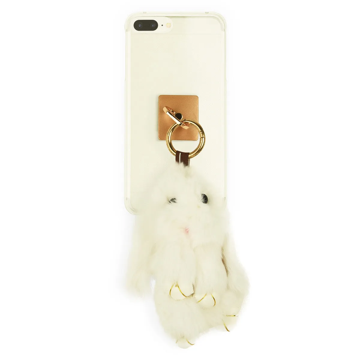 iOrigin Ring Grip/ Kick Stand   Furry Plush Bunny Toy Key Chain for Mobile Phones & Tablets