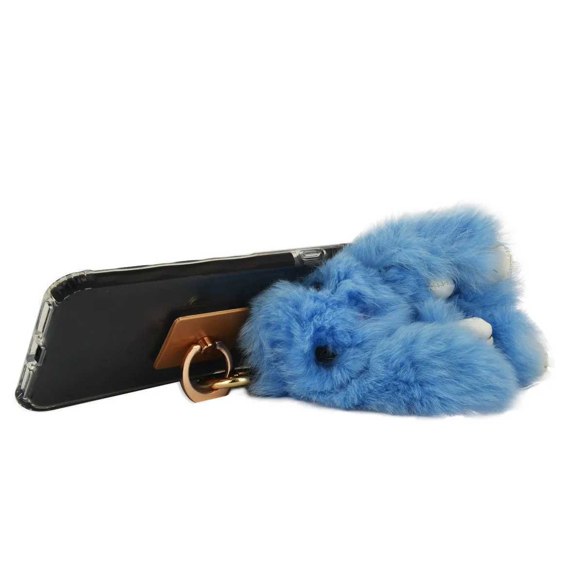 iOrigin Ring Grip/ Kick Stand   Furry Plush Bunny Toy Key Chain for Mobile Phones & Tablets
