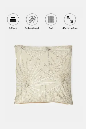 Ivory Leaves Embroidered Cushion