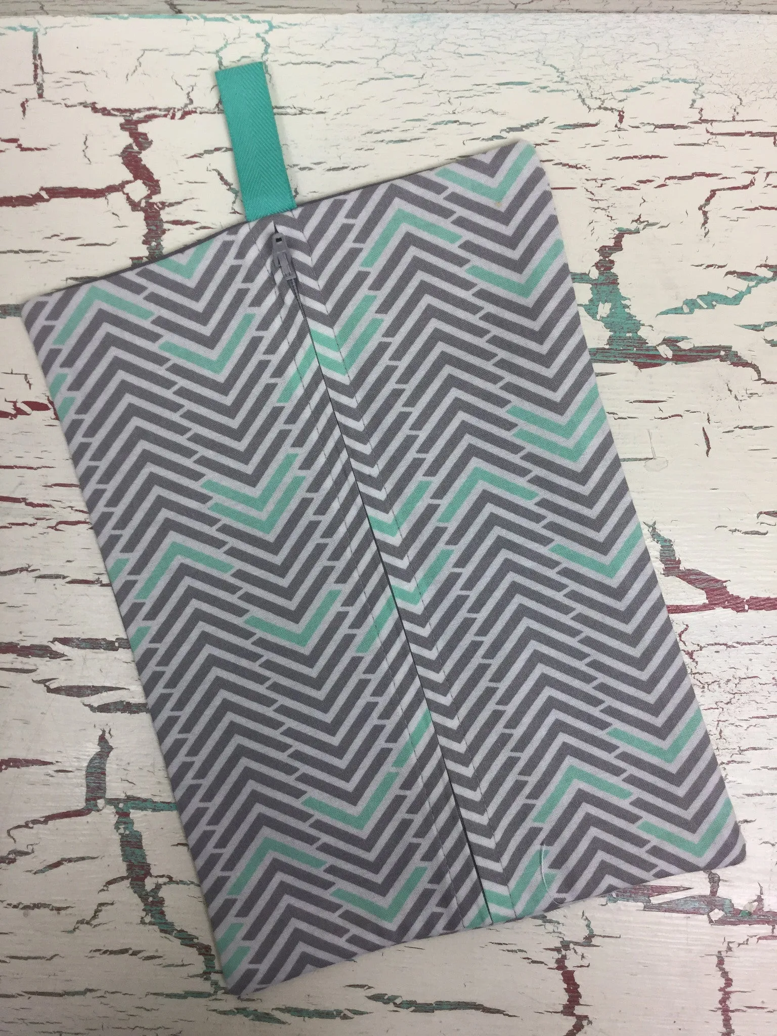 Ivory, Mint, and Gray Herringbone Diaper/Wipee Case