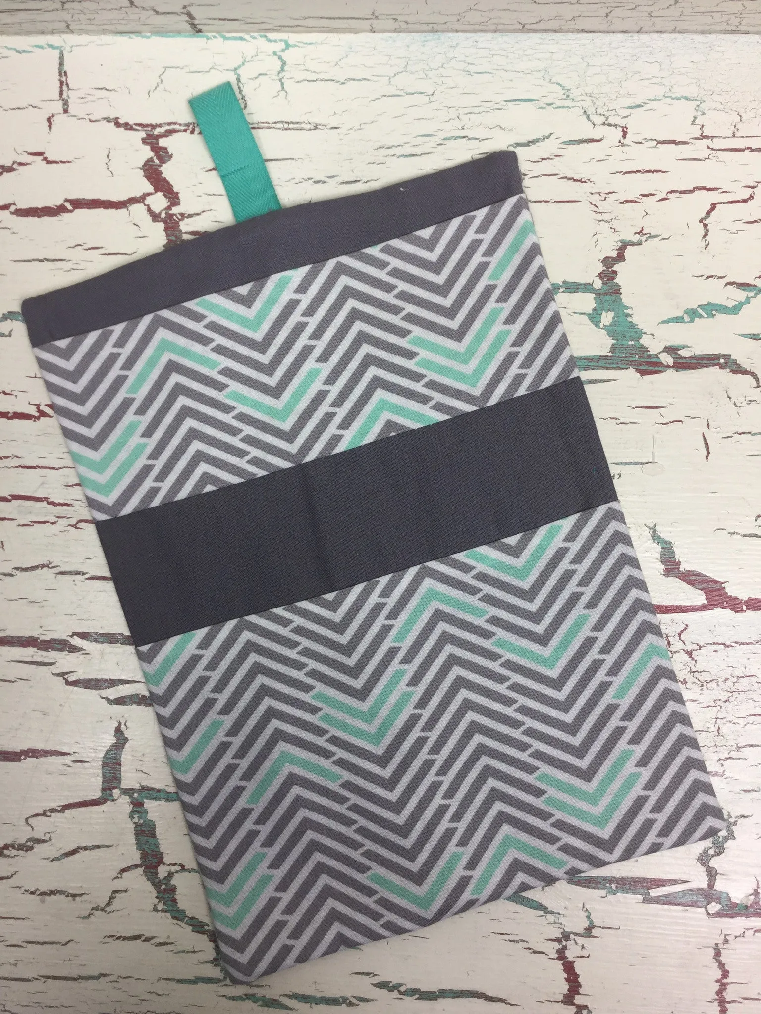 Ivory, Mint, and Gray Herringbone Diaper/Wipee Case