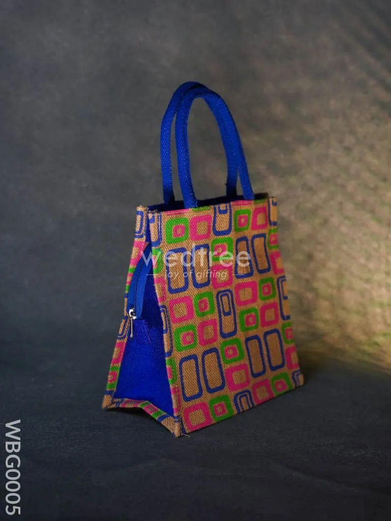 Jute bag - 3 colour box (small) with coloured handle and zipper - WBG0005