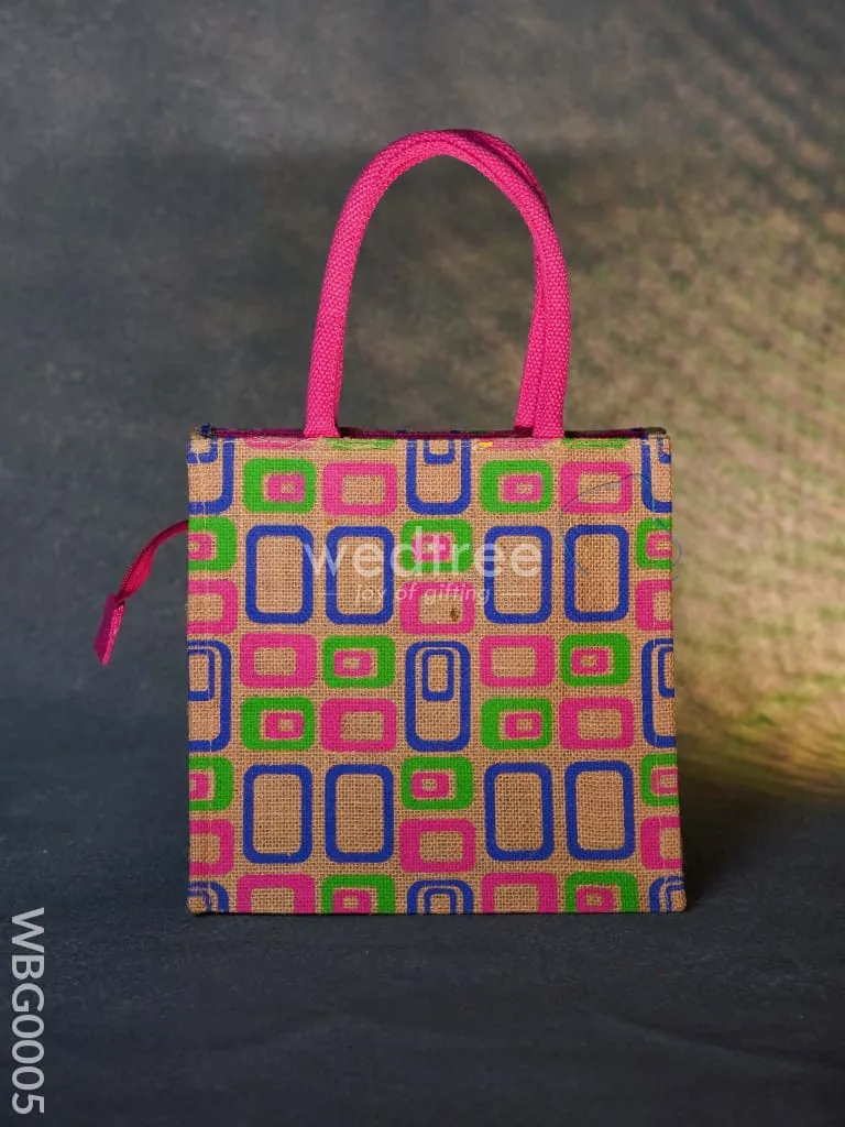 Jute bag - 3 colour box (small) with coloured handle and zipper - WBG0005