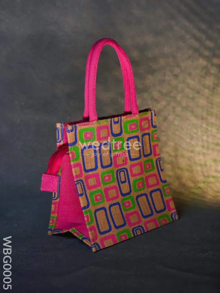 Jute bag - 3 colour box (small) with coloured handle and zipper - WBG0005