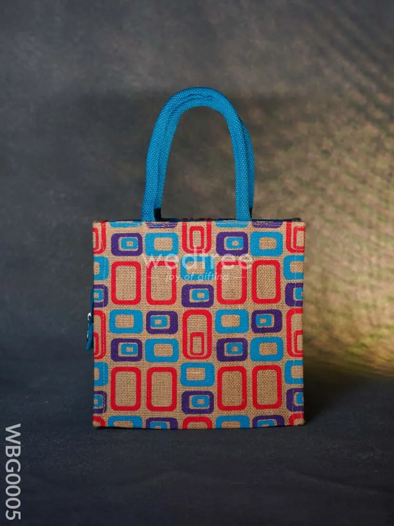 Jute bag - 3 colour box (small) with coloured handle and zipper - WBG0005